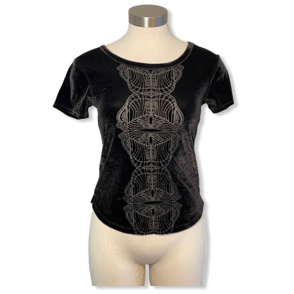 Free People Top Velvet Velour Black Burnout TShirt